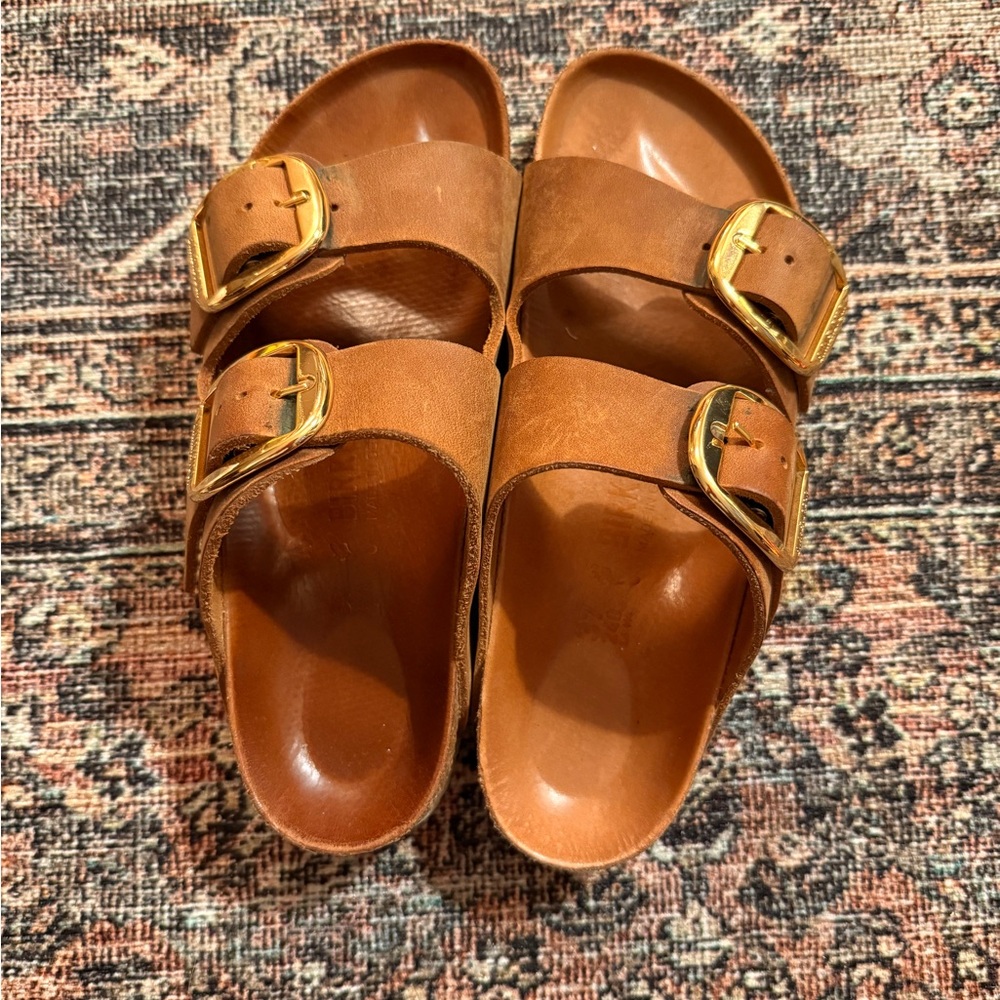 Birkenstock Brown Sandals with Gold Buckles